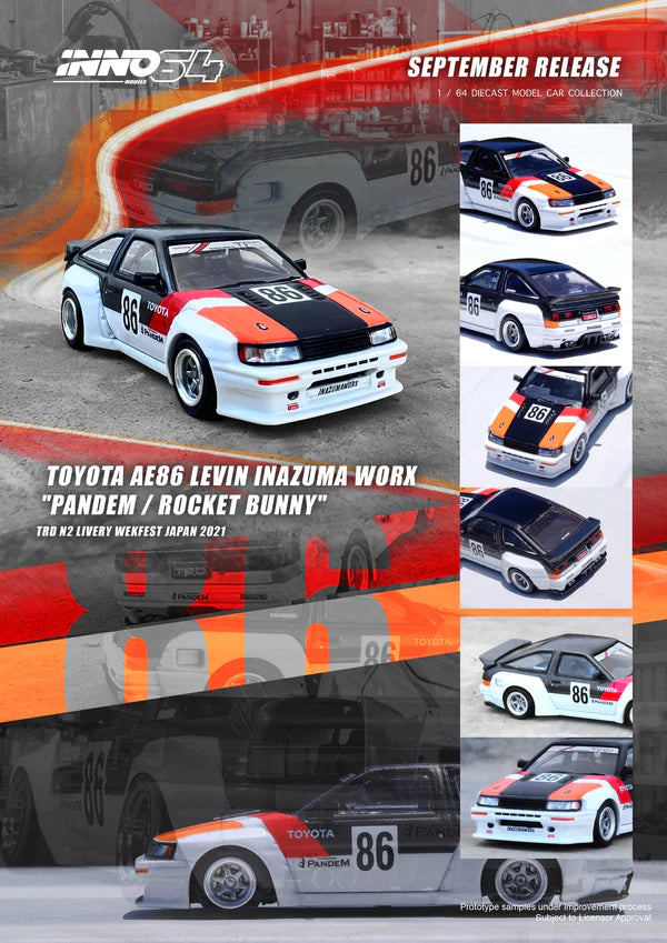 INNO64 1/64 TOYOTA AE86 LEVIN INAZUMA WORX "PANDEM/ROCKET BUNNY"