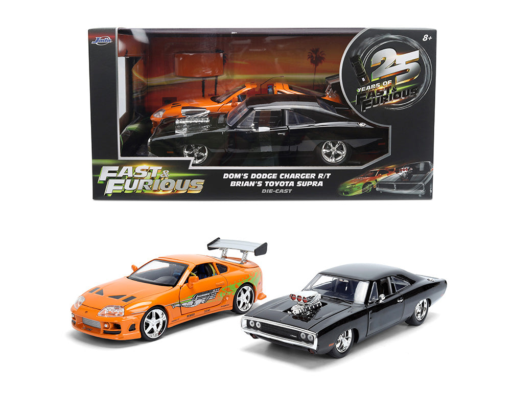 Jada 1:24 Fast & Furious Twin Pack – Dom’s Dodge Charger R/T and Brian’s Toyota Supra – 25 Years of Fast & Furious