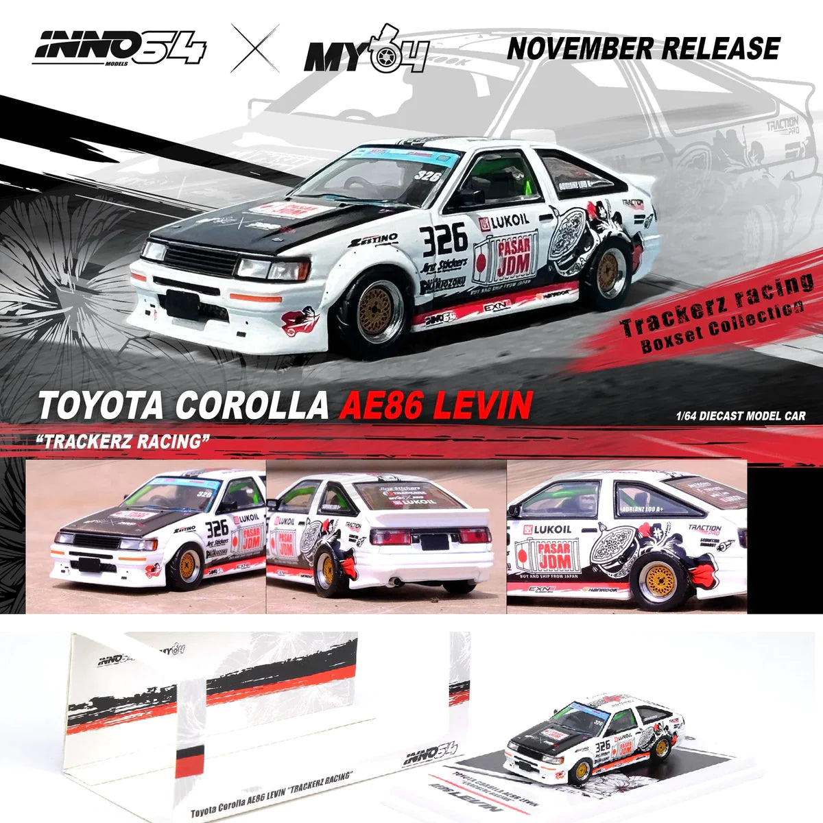 INNO64 1/64 TOYOTA COROLLA LEVIN AE86 "TRACKERS RACING"