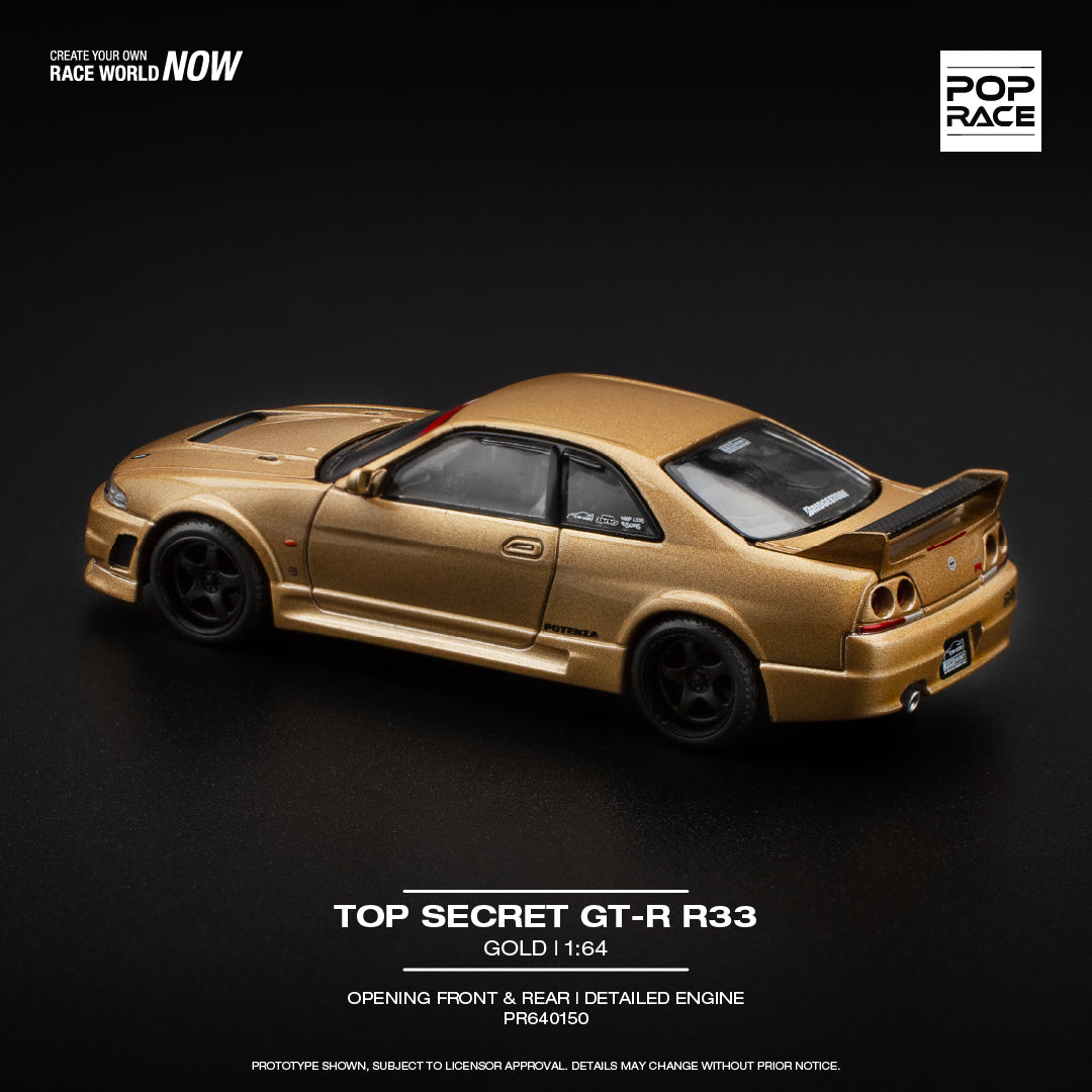 (COMING SOON) POP RACE 1/64 Nissan Skyline GTR R33 – Top Secret Gold