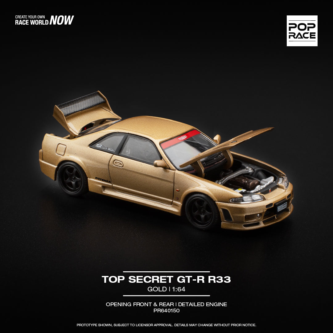 (COMING SOON) POP RACE 1/64 Nissan Skyline GTR R33 – Top Secret Gold