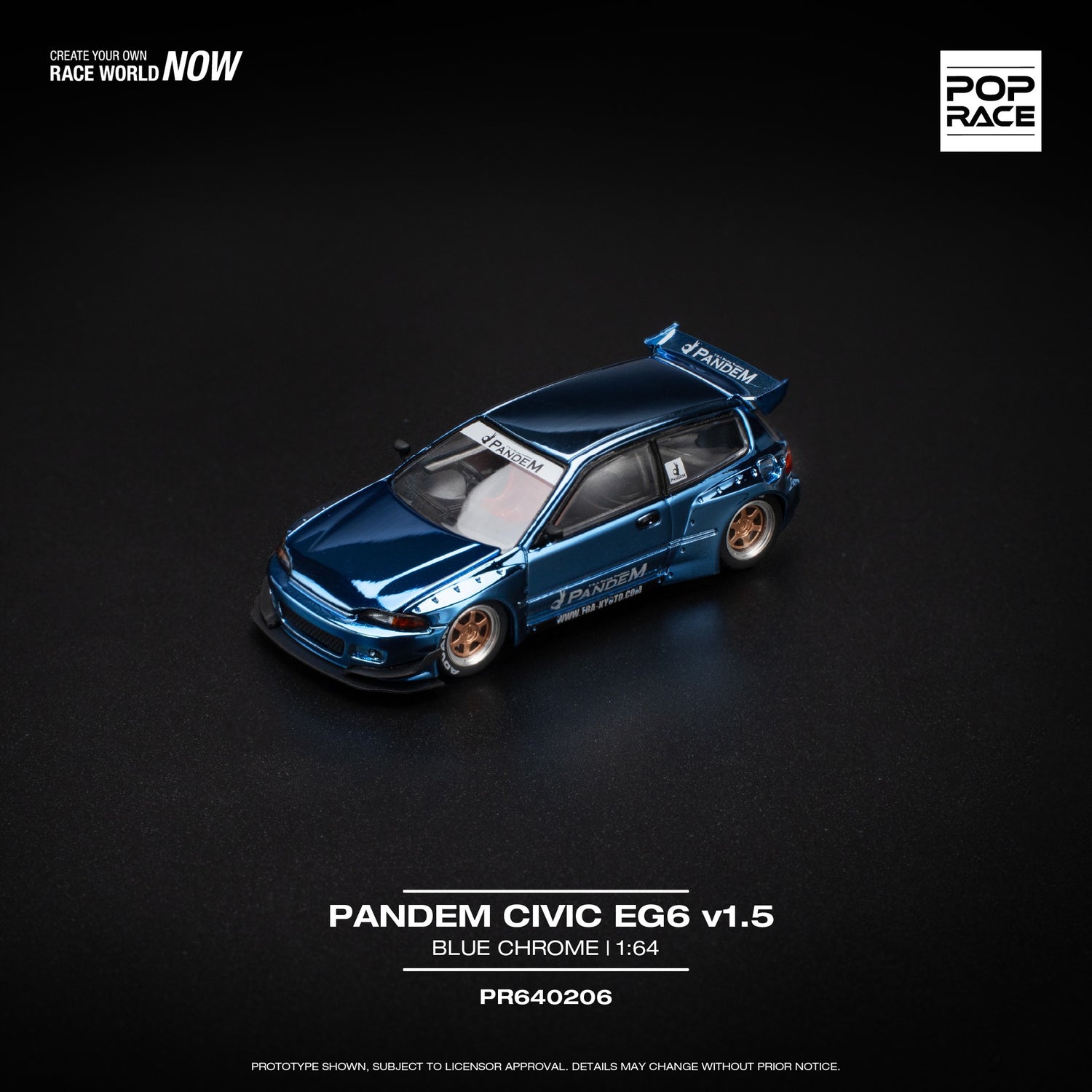 (COMING SOON) POP RACE 1/64 Pandem Civic EG6 – Blue Chrome