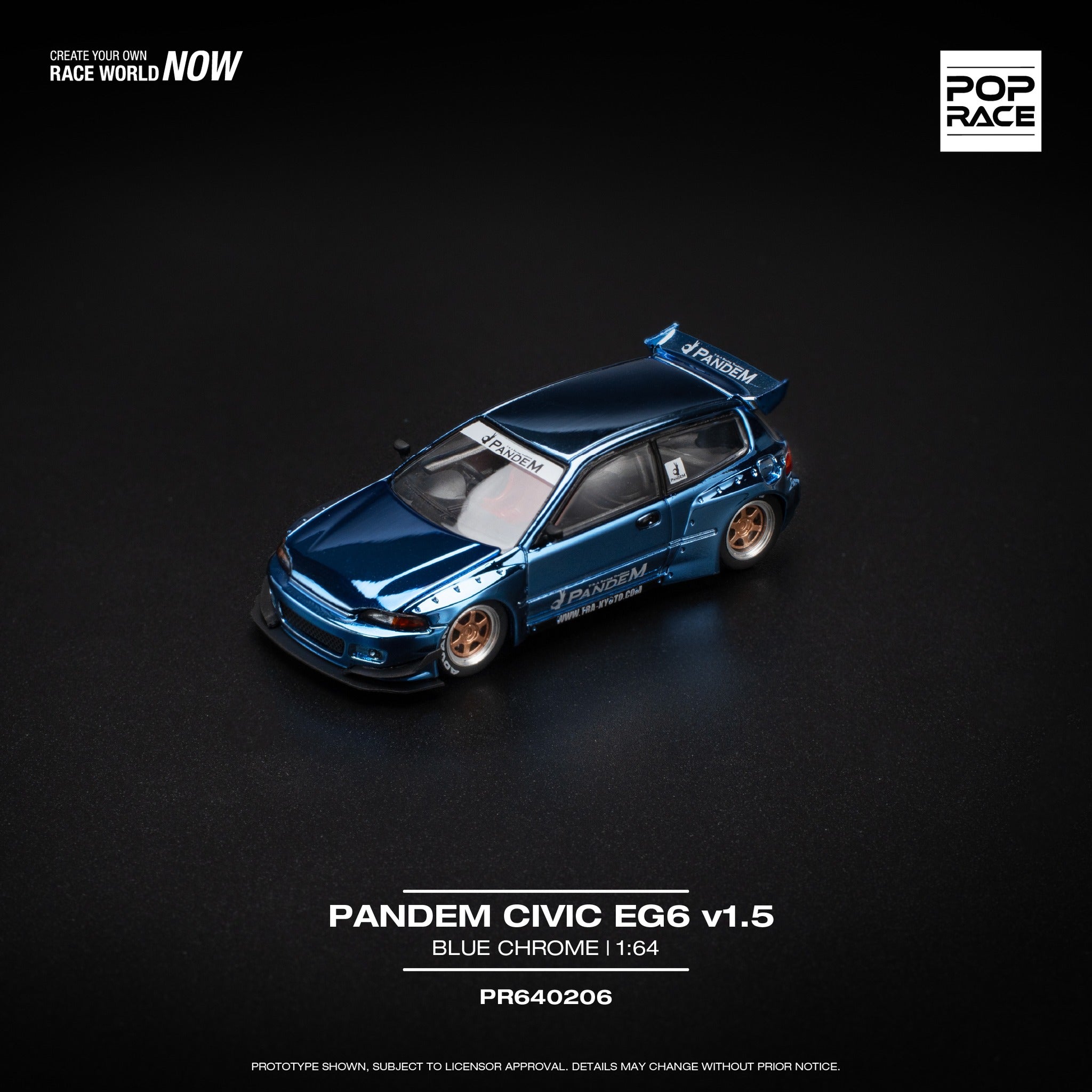 (COMING SOON) POP RACE 1/64 Pandem Civic EG6 – Blue Chrome