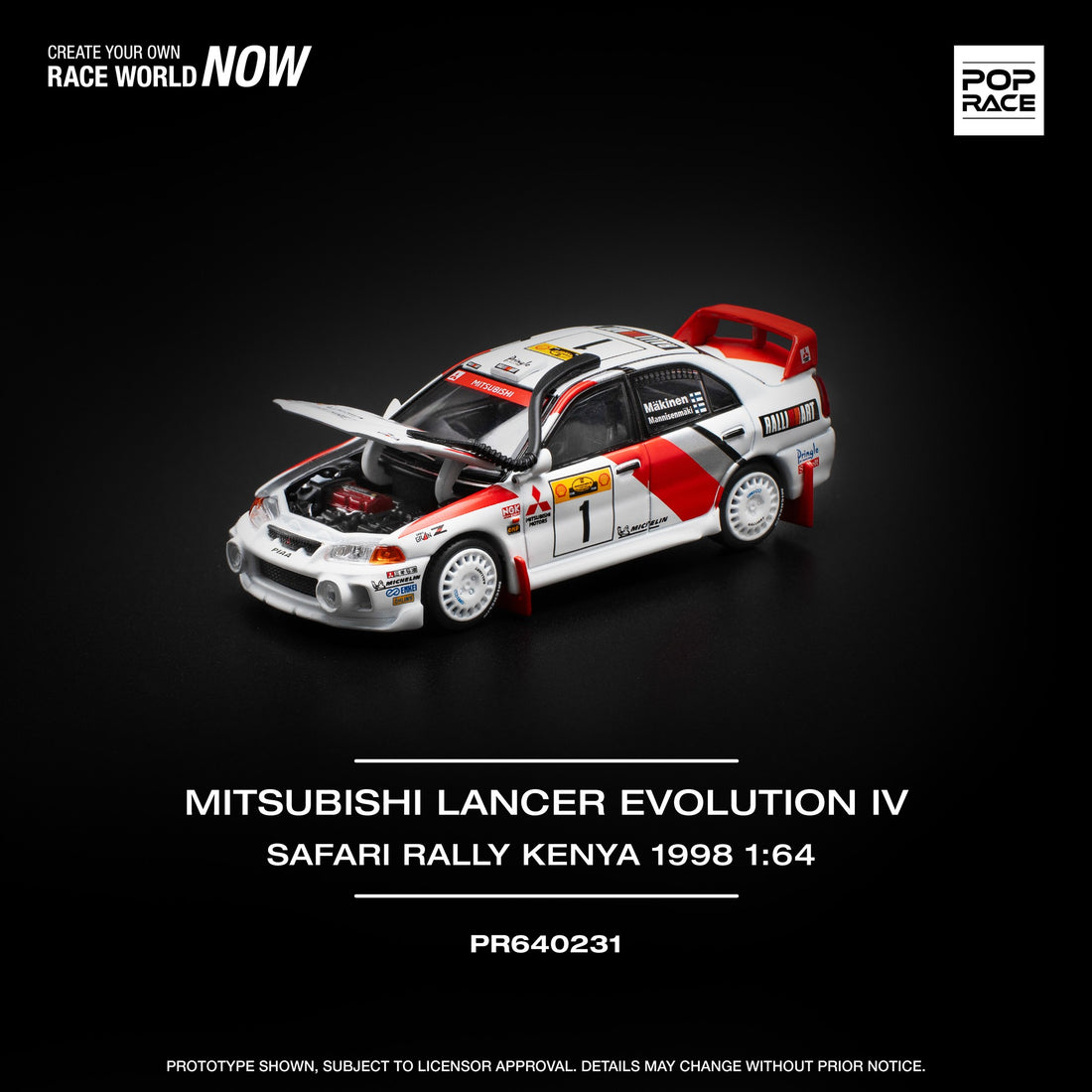 (COMING SOON) POP RACE 1/64 Mitsubishi Lancer EVO IV -Winner Rally De Catalunya 1997