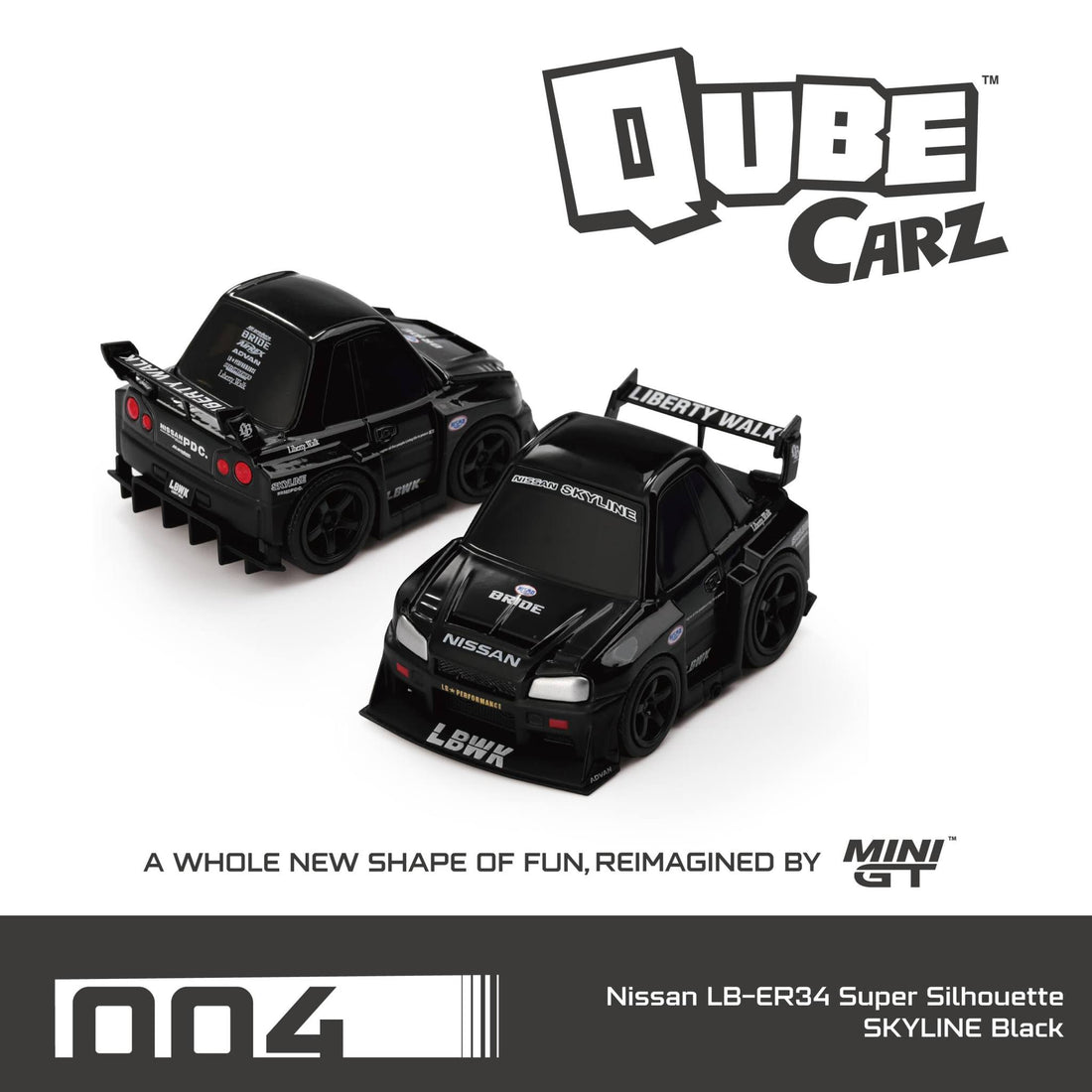 Mini GT Qube Carz Series 1 Liberty Walk Nissan LB-ER34 Super Silhouette SKYLINE Black