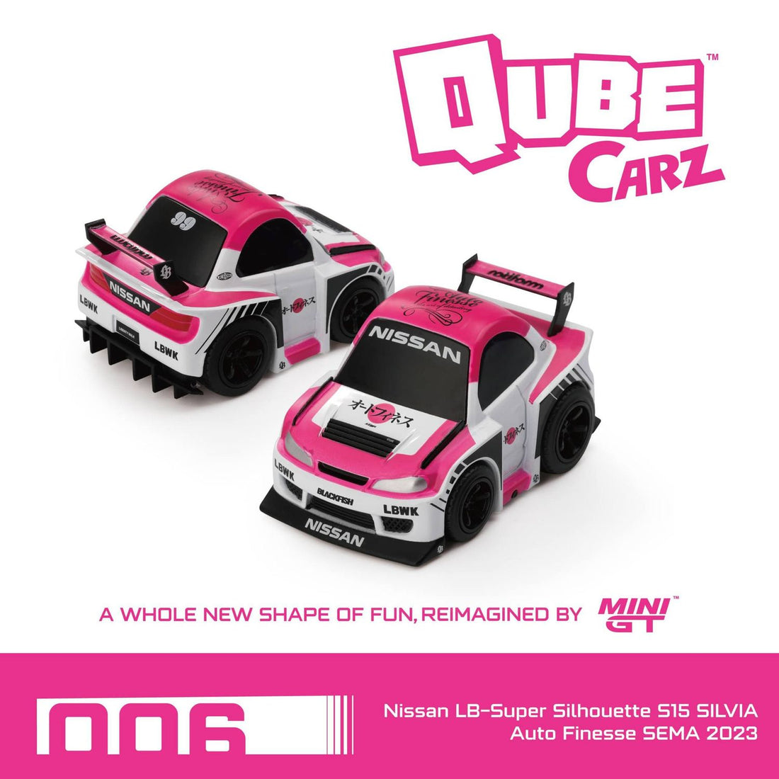 Mini GT Qube Carz Series 1 Liberty Walk Nissan LB-Super Silhouette S15 SILVIA Auto Finesse SEMA 2023