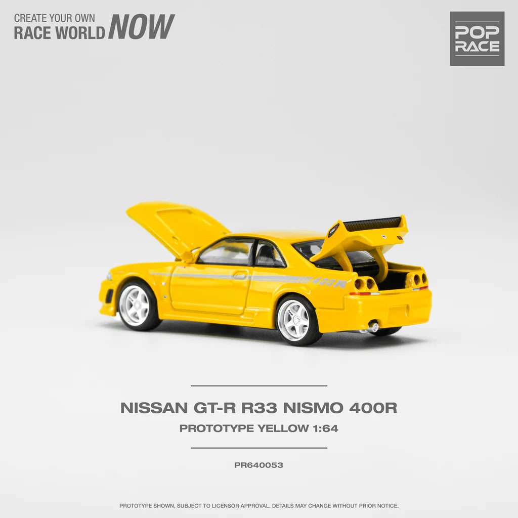 POP RACE 1/64 Nissan GT-R R33 Nismo 400R Prototype Yellow Pop Race