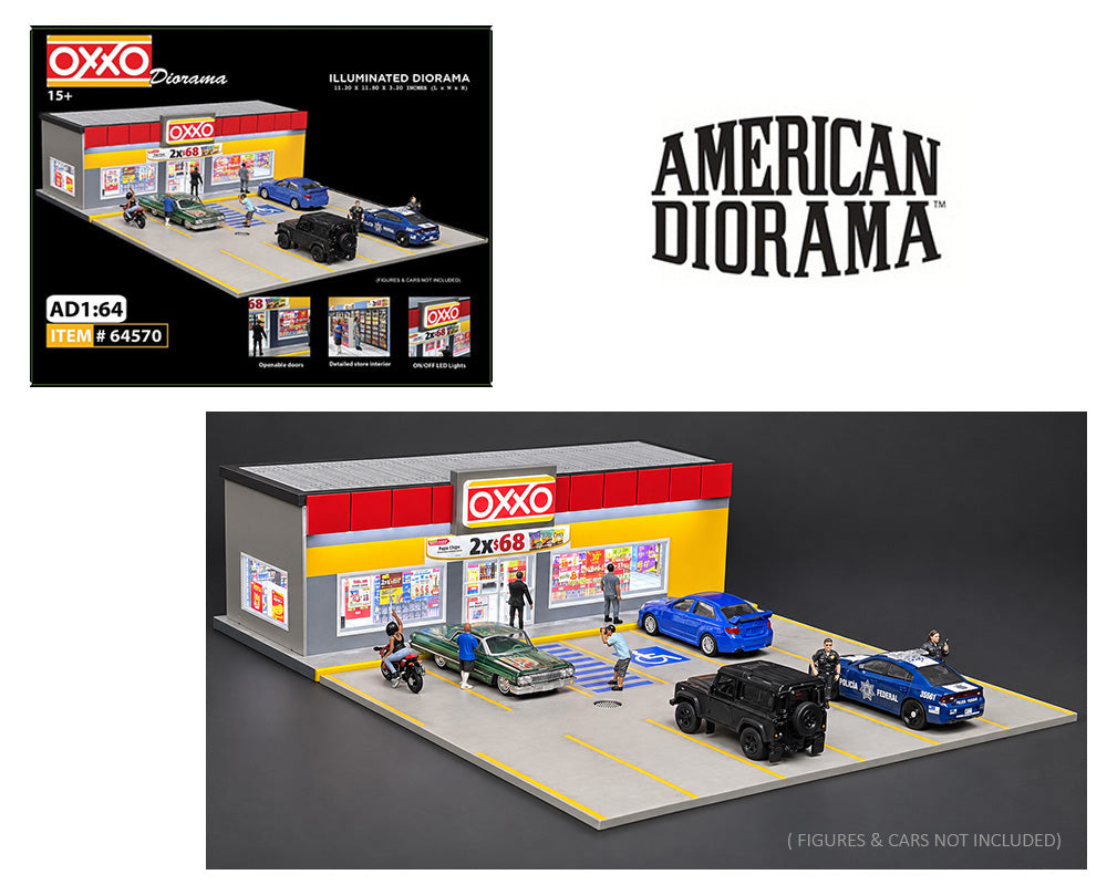 (COMING SOON) AMERICAN DIORAMA 1:64 OXXO Convenient Store Illuminated LED Light (11.2″L x 11.8″W x 3.2″H)