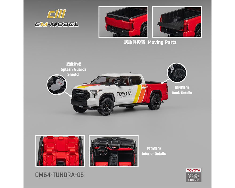 (COMING SOON) CM MODEL 1/64 Toyota Tundra Baja Heritage – White w/ Racing Stripes – Limited Edition