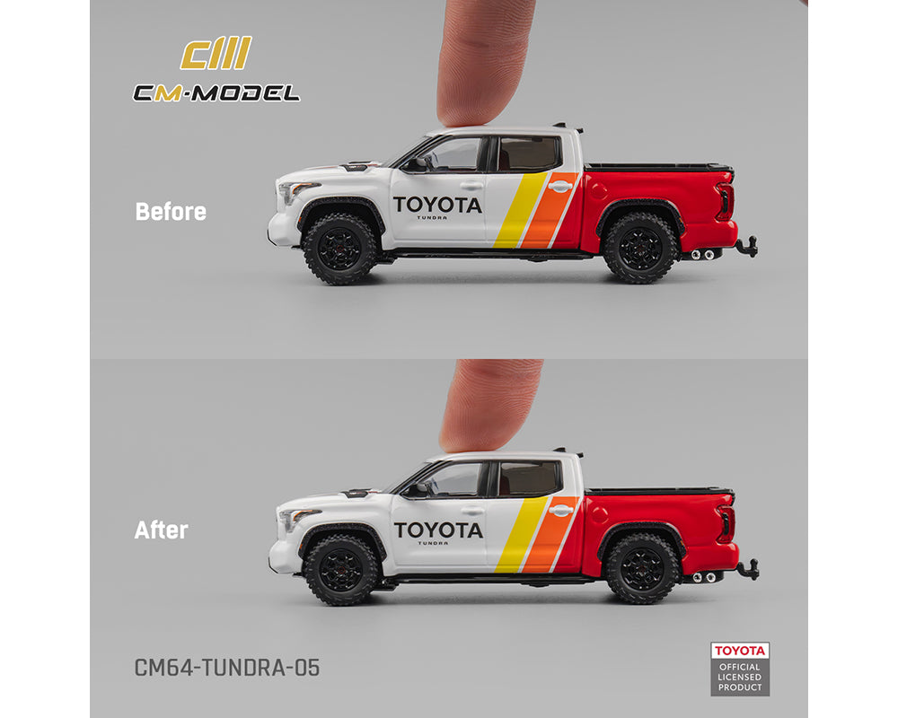(COMING SOON) CM MODEL 1/64 Toyota Tundra Baja Heritage – White w/ Racing Stripes – Limited Edition