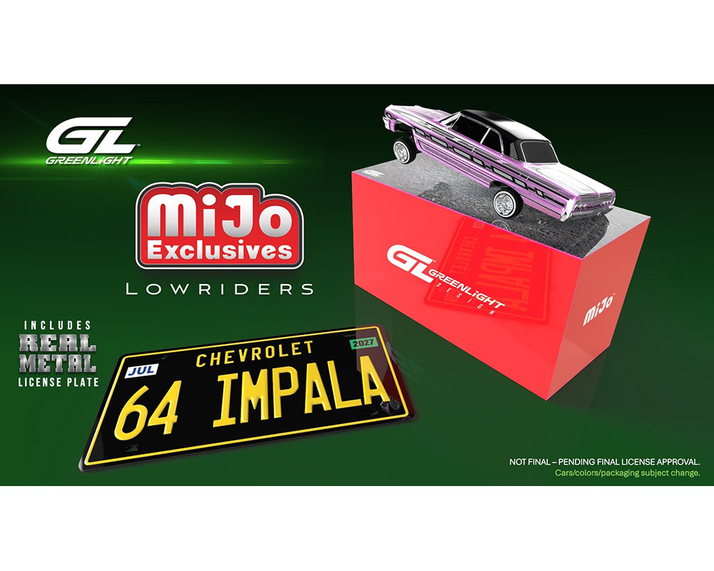 (COMING SOON) GREENLIGHT 1:64 Lowriders 1964 Chevrolet Impala SS w/ Mini Metal License Plate – Pink – Mijo Exclusives