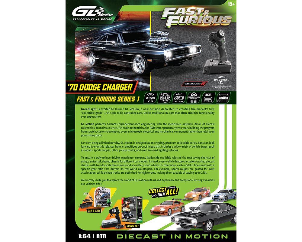 (COMING SOON) GREENLIGHT 1:64 RC The Fast & The Furious 1970 Dodge Charger “Dom’s Charger” Combo Set