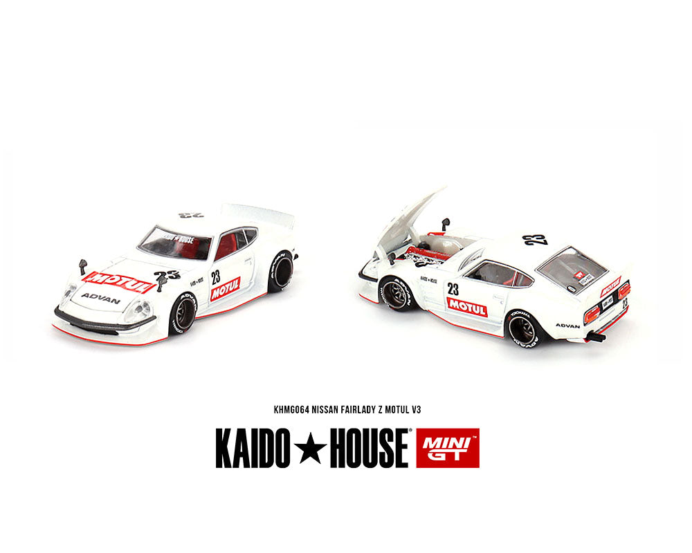 KAIDO HOUSE 1/64 Datsun KAIDO Fairlady Z MOTUL V3 – White – Limited Edition OPEN BOX