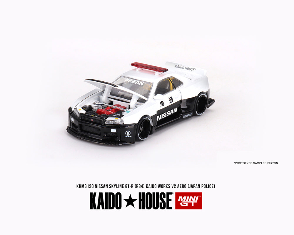 Kaido House x Mini GT 1:64 Nissan Skyline GT-R (R34) KAIDO WORKS V2 AERO POLICE (open box)