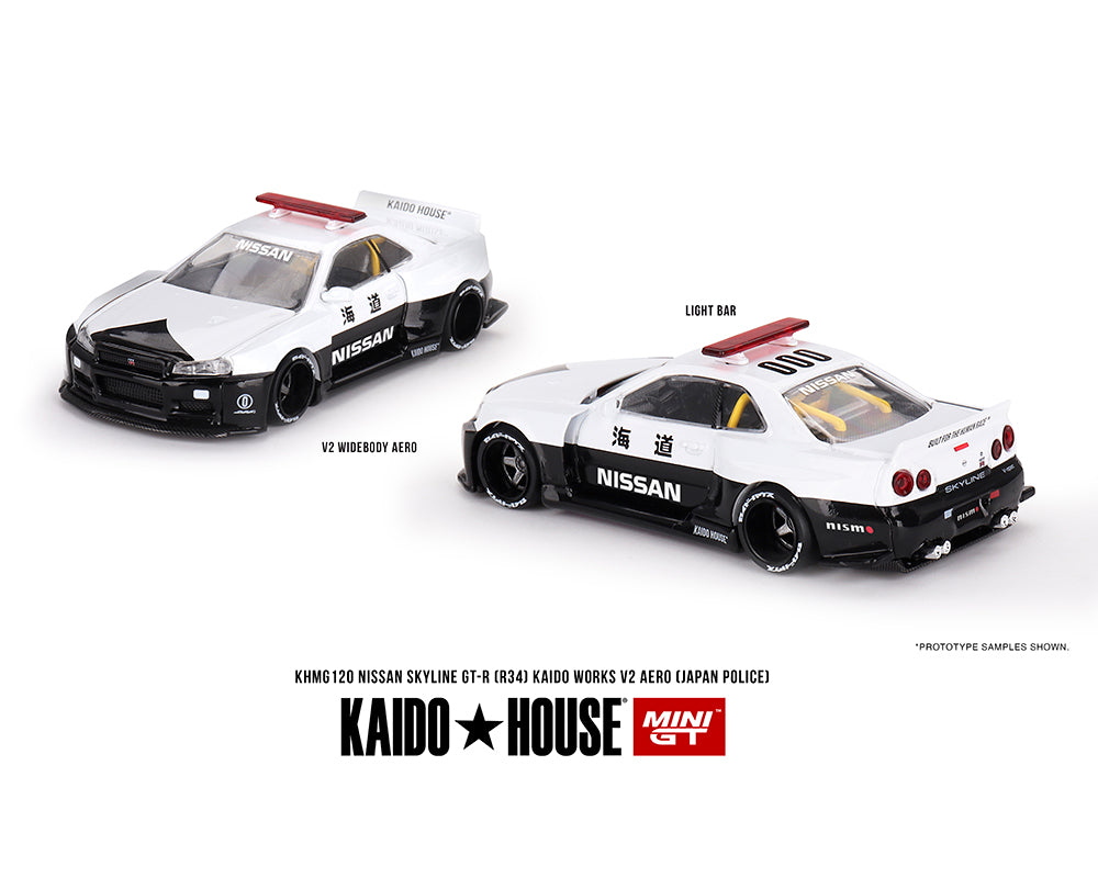 Kaido House x Mini GT 1:64 Nissan Skyline GT-R (R34) KAIDO WORKS V2 AERO POLICE (open box)