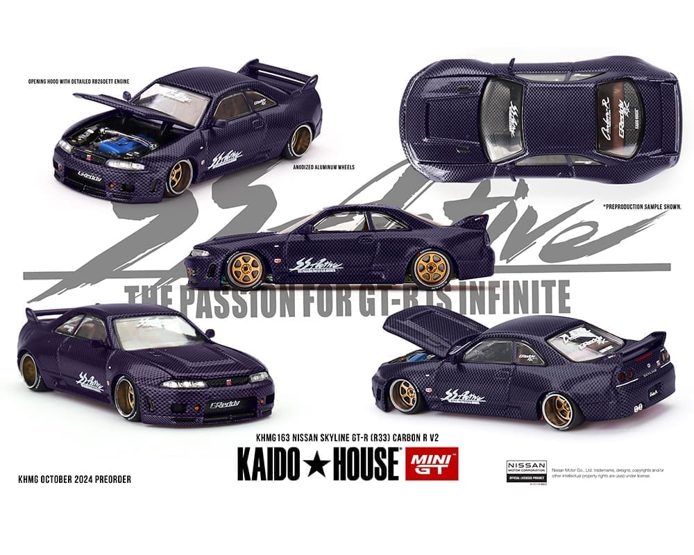 Kaido House x Mini GT 1:64 Nissan Skyline GT-R (R33) Active Carbon R V2 – Purple Carbon