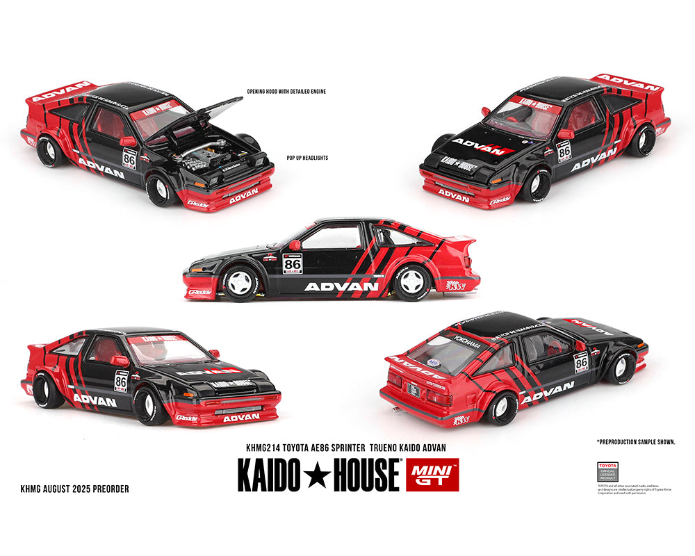 (COMING SOON) Kaido House x Mini GT 1:64 Toyota AE86 Sprinter Trueno Kaido ADVAN – Red/Black