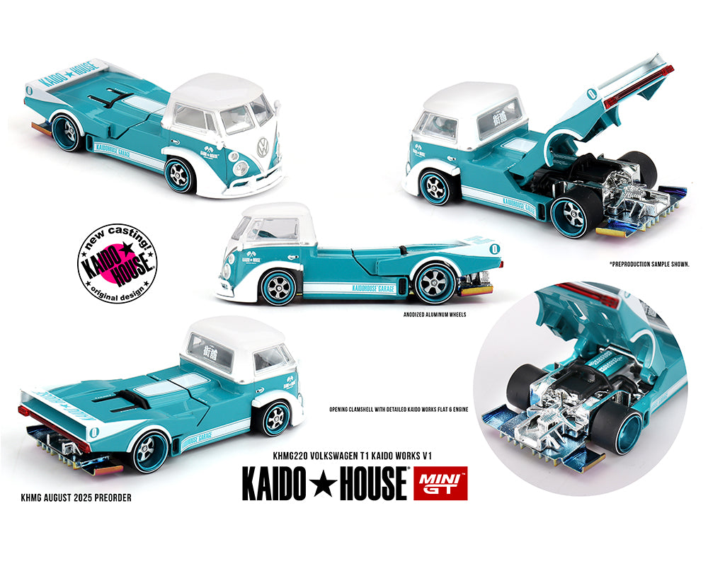 (COMING SOON) Kaido House x Mini GT 1:64 Volkswagen T1 KAIDO WORKS V1 – Turquoise/White