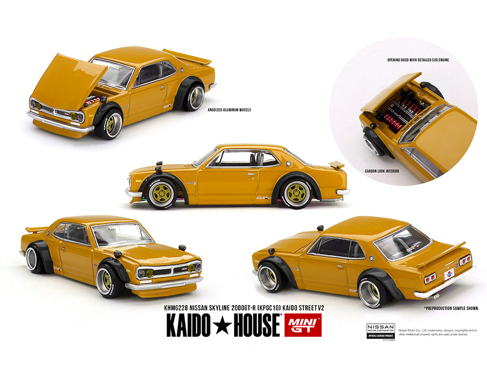 (COMING SOON) Kaido House x Mini GT 1:64 Nissan Skyline 2000 GT-R (KPGC10) Kaido Street V2 – Yellow