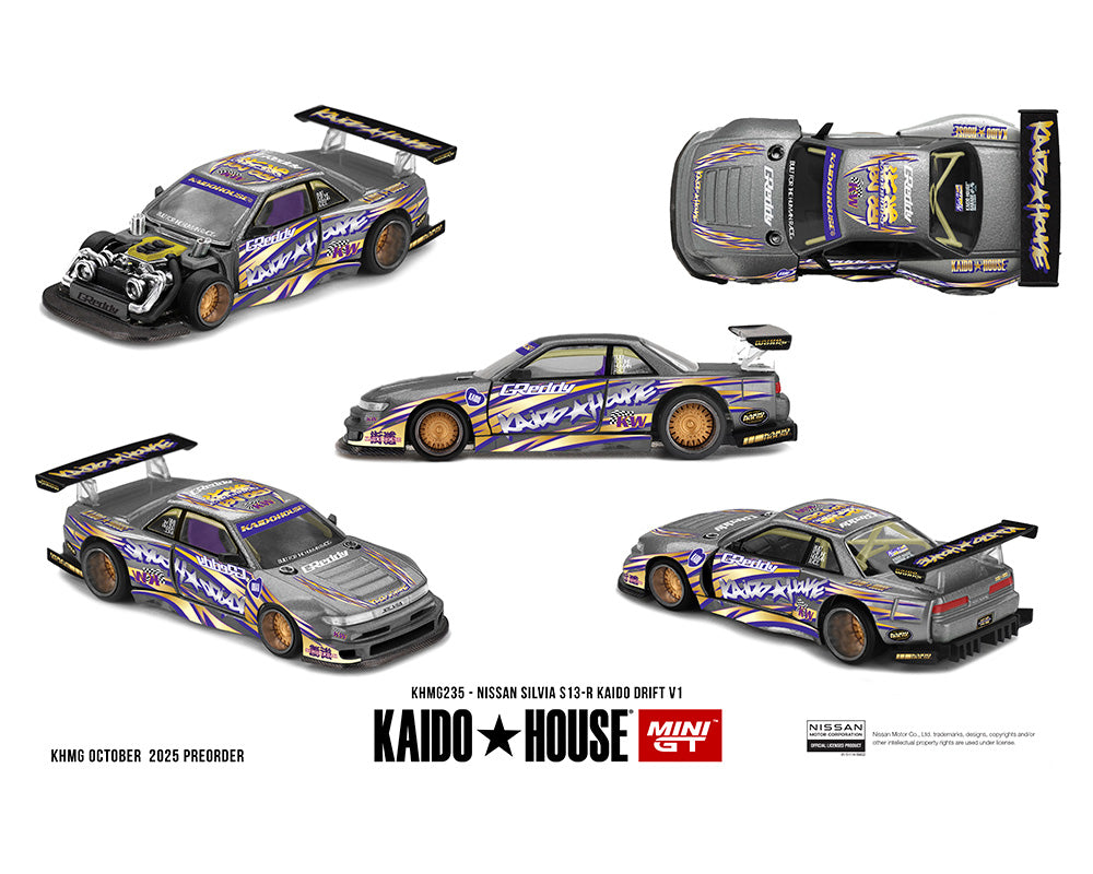 (COMING SOON) Kaido House x Mini GT 1:64 Nissan Silvia S13-R Kaido Drift V1 Greddy – Gunmetal Gray