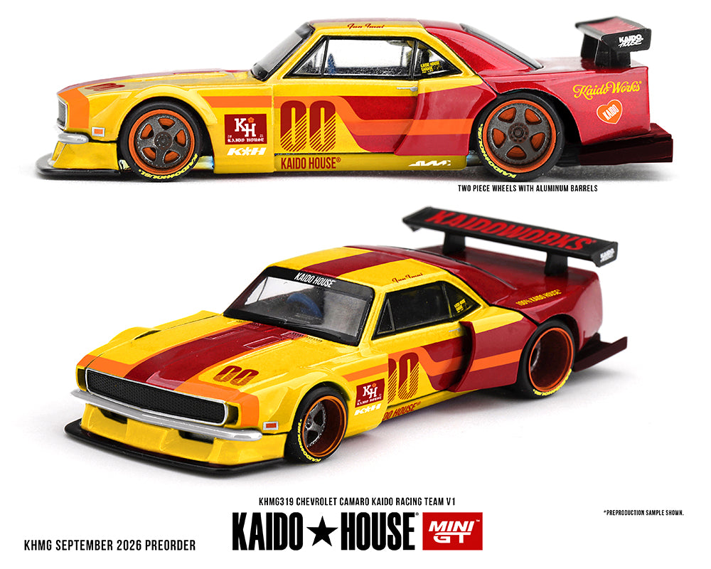 (COMING SOON) Kaido House x Mini GT 1:64 Chevrolet Camaro Kaido Racing Team V1- Red with Yellow Two-Tone