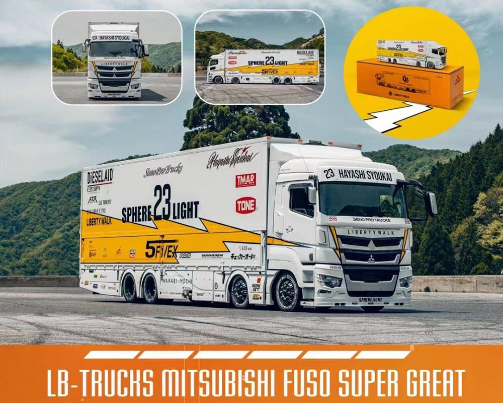 GCD 1/64 Liberty Walk LB-Trucks Mitsubishi Fuso Super Great Transporter Sphere – White