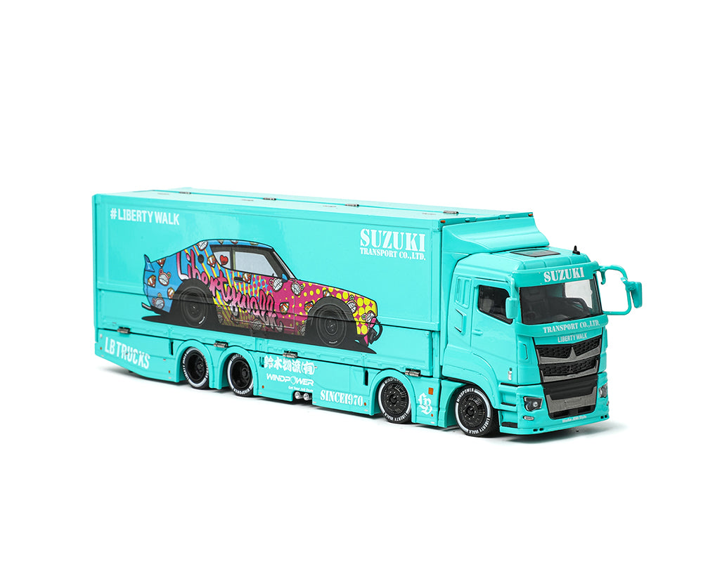 (COMING SOON) GCD 1/64 Liberty Walk LB-Trucks Mitsubishi Fuso Super Great Transporter LBWK – Blue