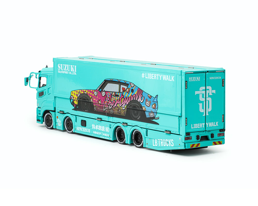 (COMING SOON) GCD 1/64 Liberty Walk LB-Trucks Mitsubishi Fuso Super Great Transporter LBWK – Blue