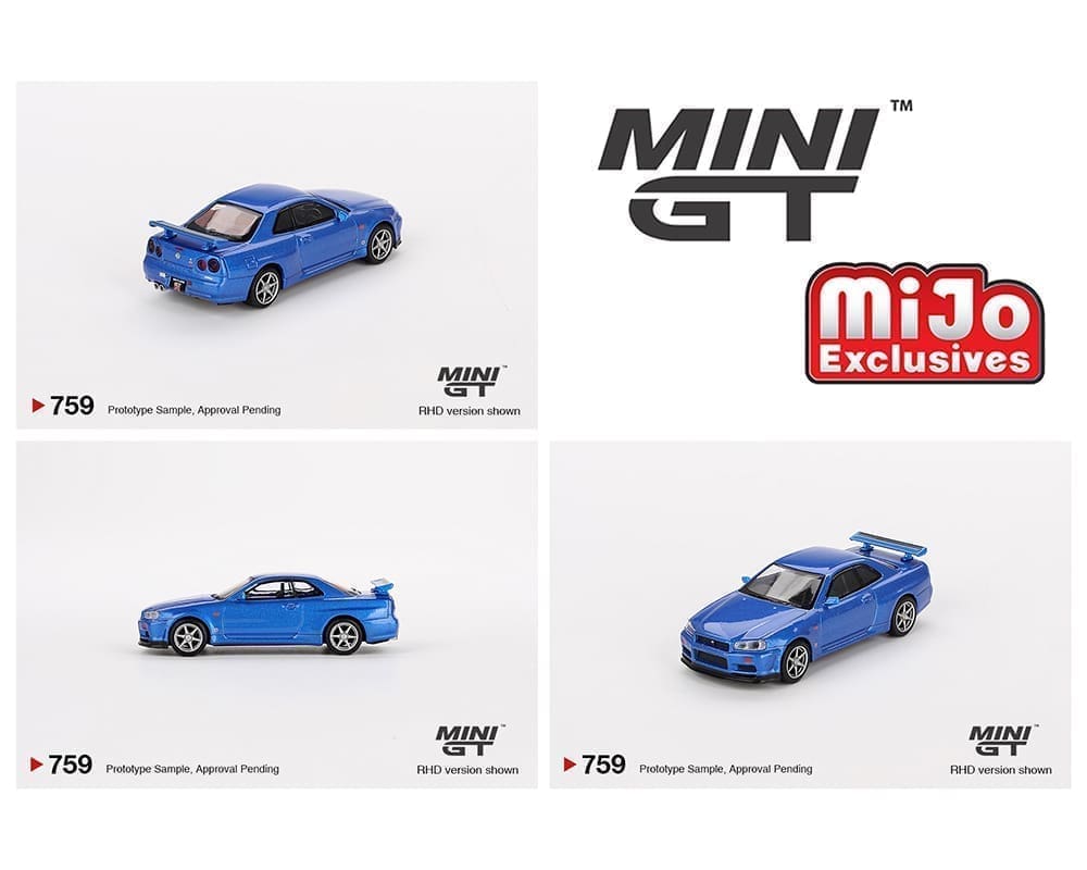 MINI GT 1/64 Nissan Skyline GT-R (R34 )V-SPEC Bayside Blue