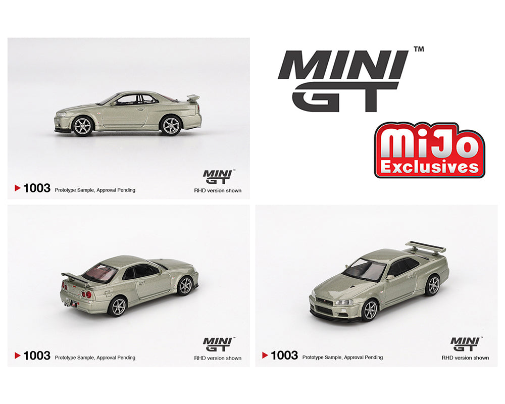 MINI GT 1/64 Nissan Skyline GT-R (R34) V-Spec II Nür – Millenium Jade- Mijo Exclusives