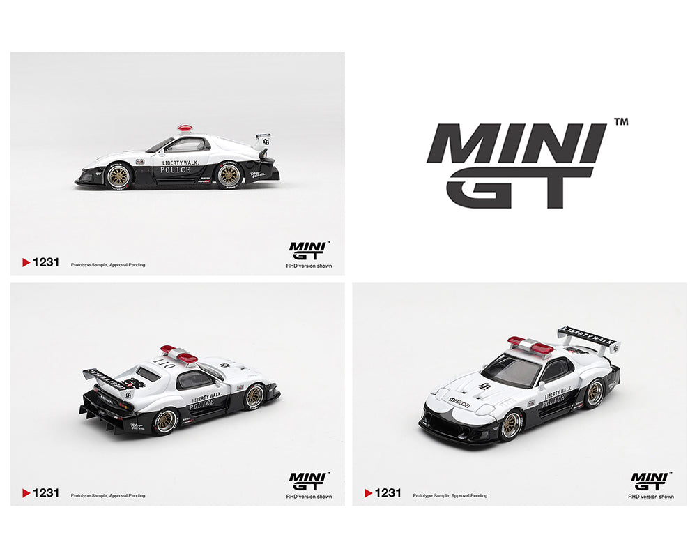 (COMING SOON) MINI GT 1/64 MAZDA RX-7 LB-Super Silhouette Police – White – Limited Edition