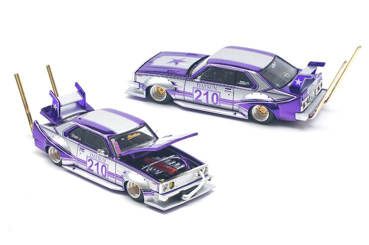 POP RACE 1/64 SKYLINE C210 KAIDO RACER (BOSOZOKU STYLE) PURPLE CHROME/SILVER