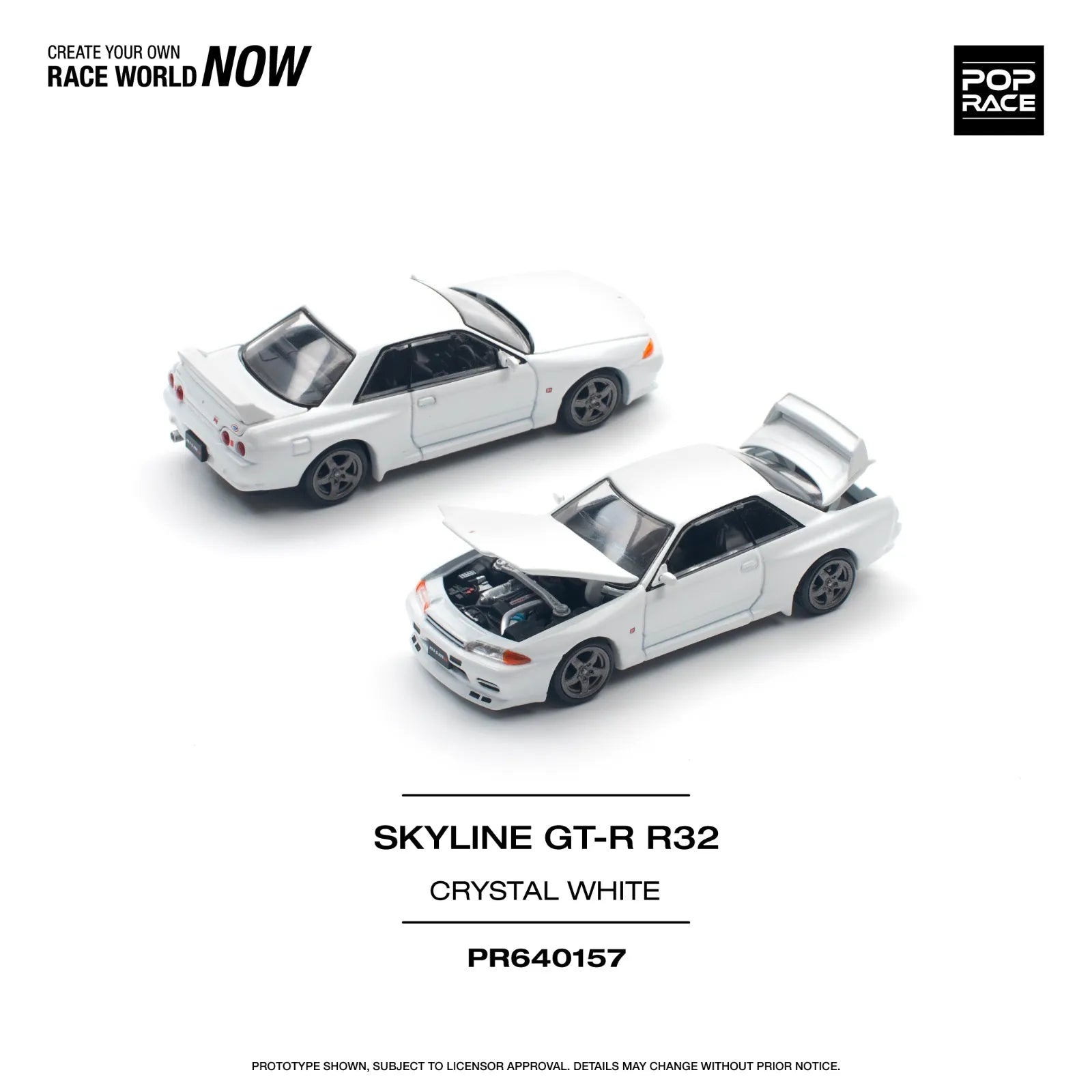 POP RACE 1/64 NISSAN SKYLINE GT-R R32 CRYSTAL WHITE