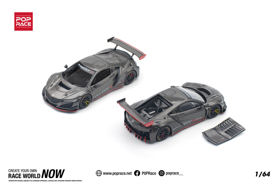 (COMING SOON) POP RACE 1/64 HONDA NSX GT3 EVO22 CARBON EDITION