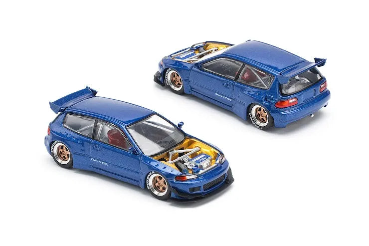 POP RACE 1/64 Pandem Civic EG6 Metallic Blue with Open Hood – 174/BLUE