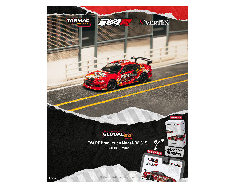 (COMING SOON) Tarmac Works 1:64 EVA RT Production Model-02 Nissan S15 – Vertex – Global64