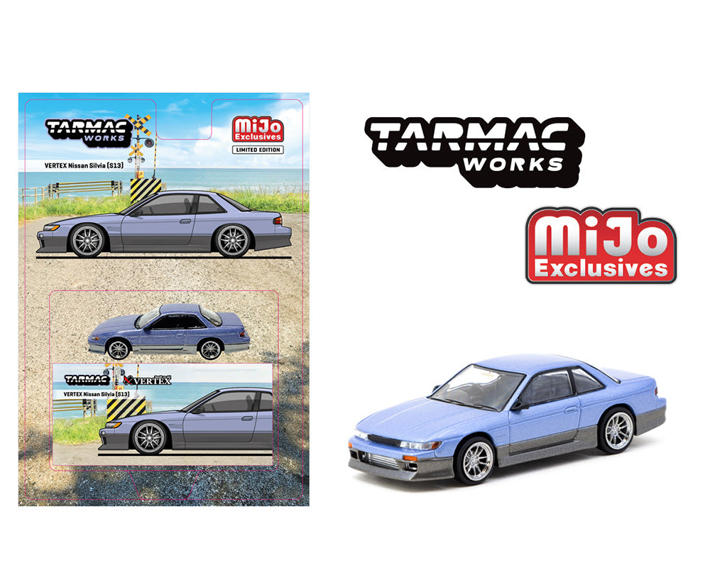 Tarmac Works 1:64 Vertex Nissan Silvia S13 – Blue/Grey – Global64 MiJo Exclusives