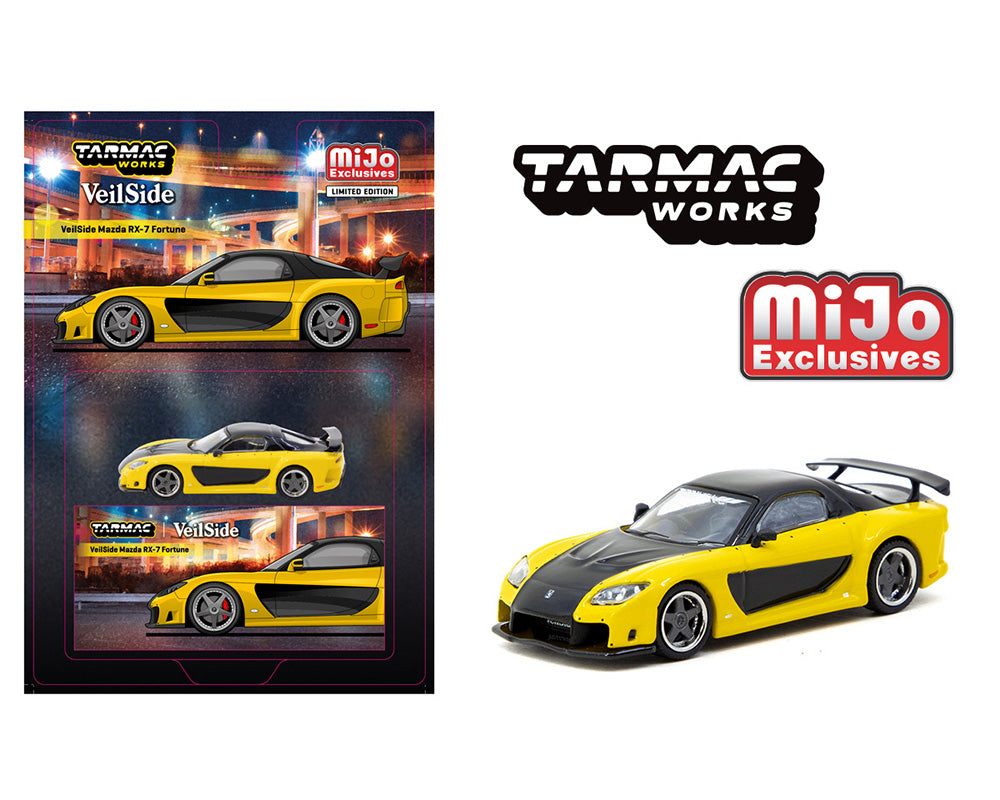 Tarmac Works 1:64 Mazda RX-7 VeilSide Fortune7- Yellow – Global64 MiJo Exclusives Limited Edition