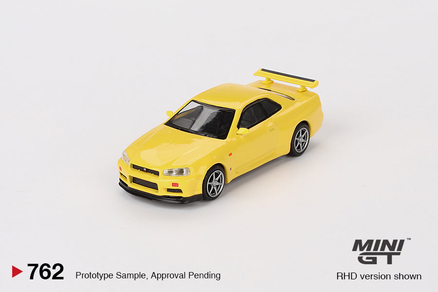 (COMING SOON) MINI GT 1/64 Nissan Skyline GT-R (R34) V-Spec – Lightning Yellow- MiJo Exclusives