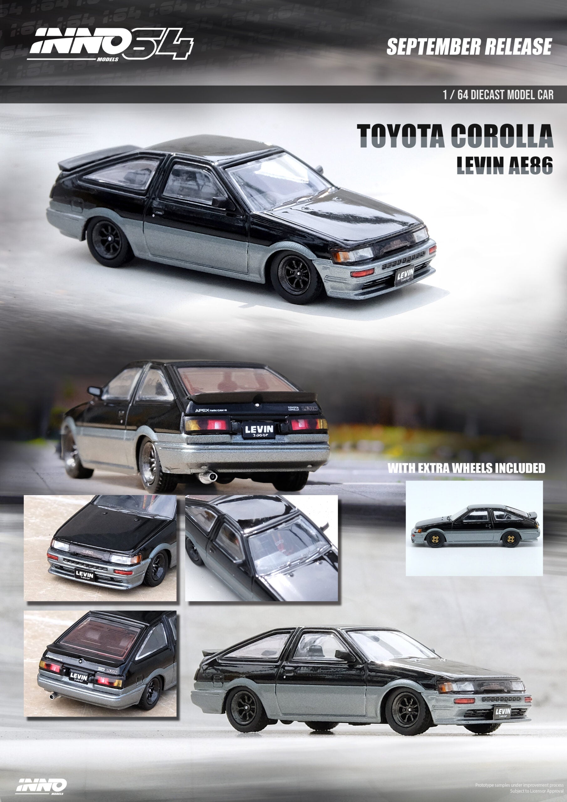 INNO64 1/64 TOYOTA COROLLA LEVIN AE86 BLK/GRY