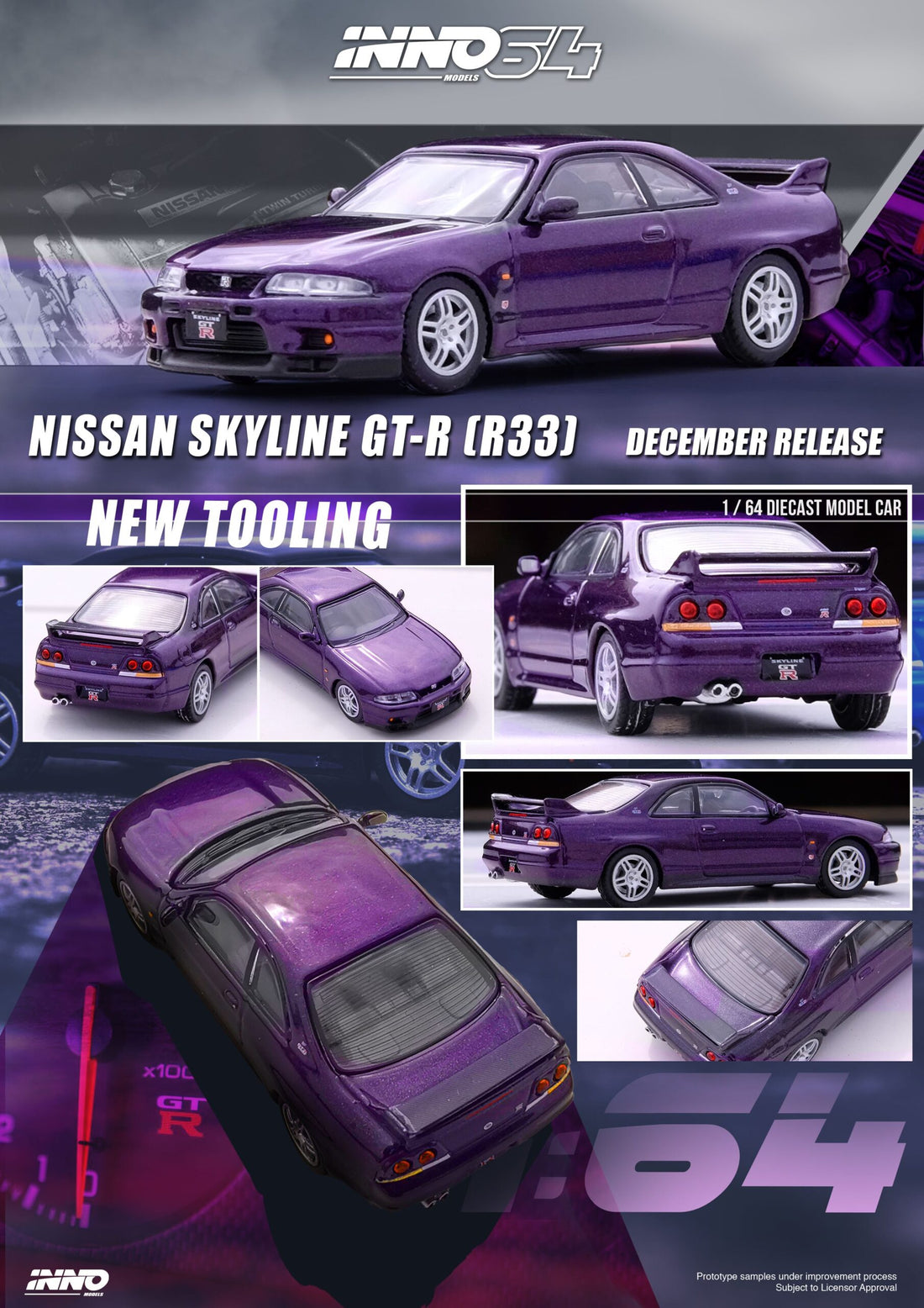 INNO64 1/64 NISSAN SKYLINE GT-R R33 MIDNIGHT PURPLE