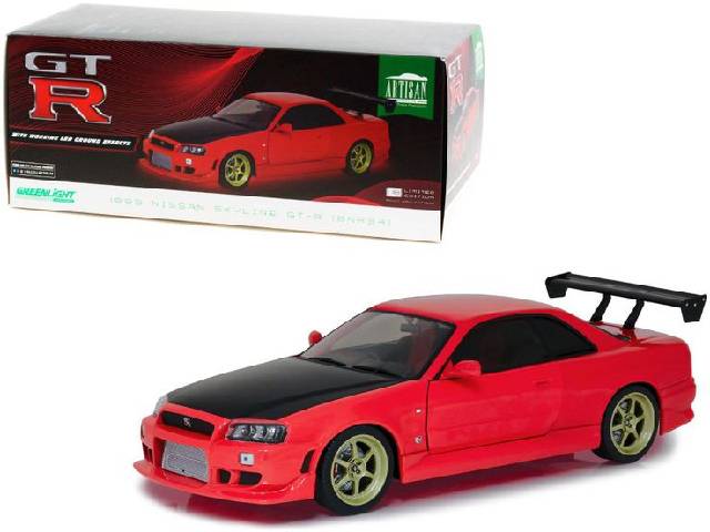 GREENLIGHT 1/18 1999 Nissan Skyline GT-R R34 Red & Black