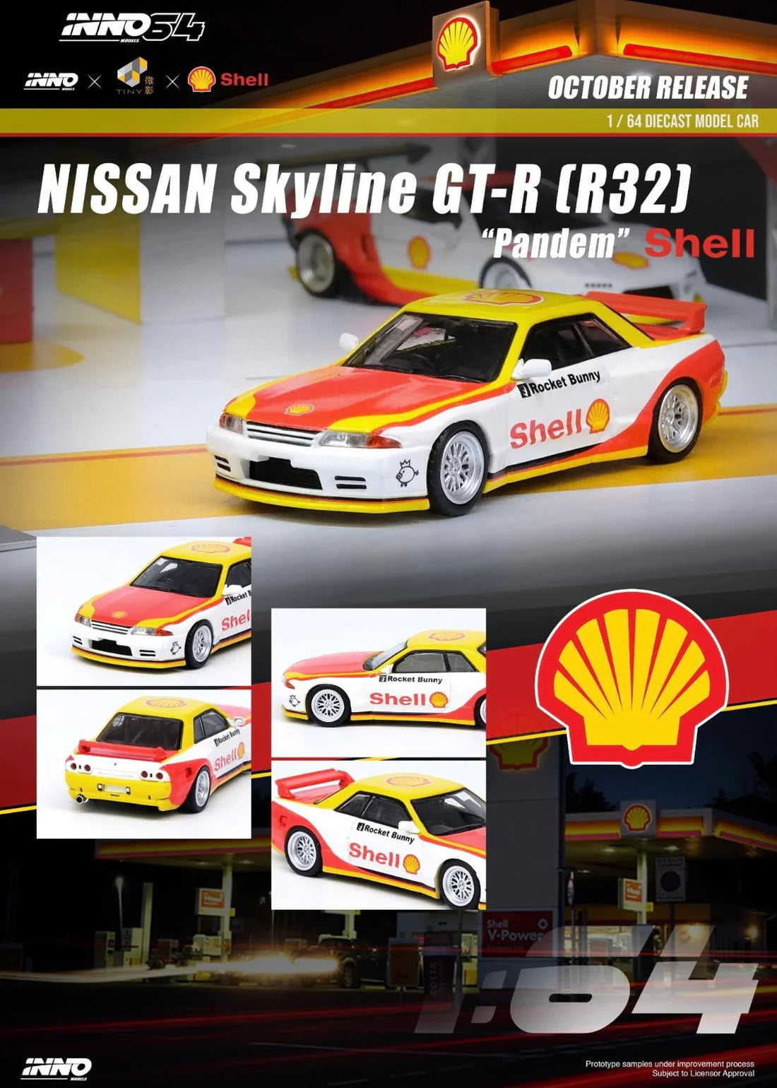 INNO64 1/64 SHELL KIOSK DIORAMA SET WITH CARS