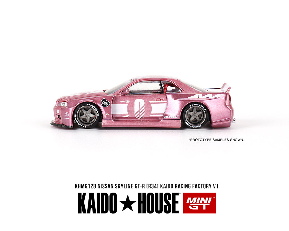 (PRE ORDER) Kaido House x Mini GT 1:64 Nissan Skyline GT-R (R34) Kaido Racing Factory V1 – Pink