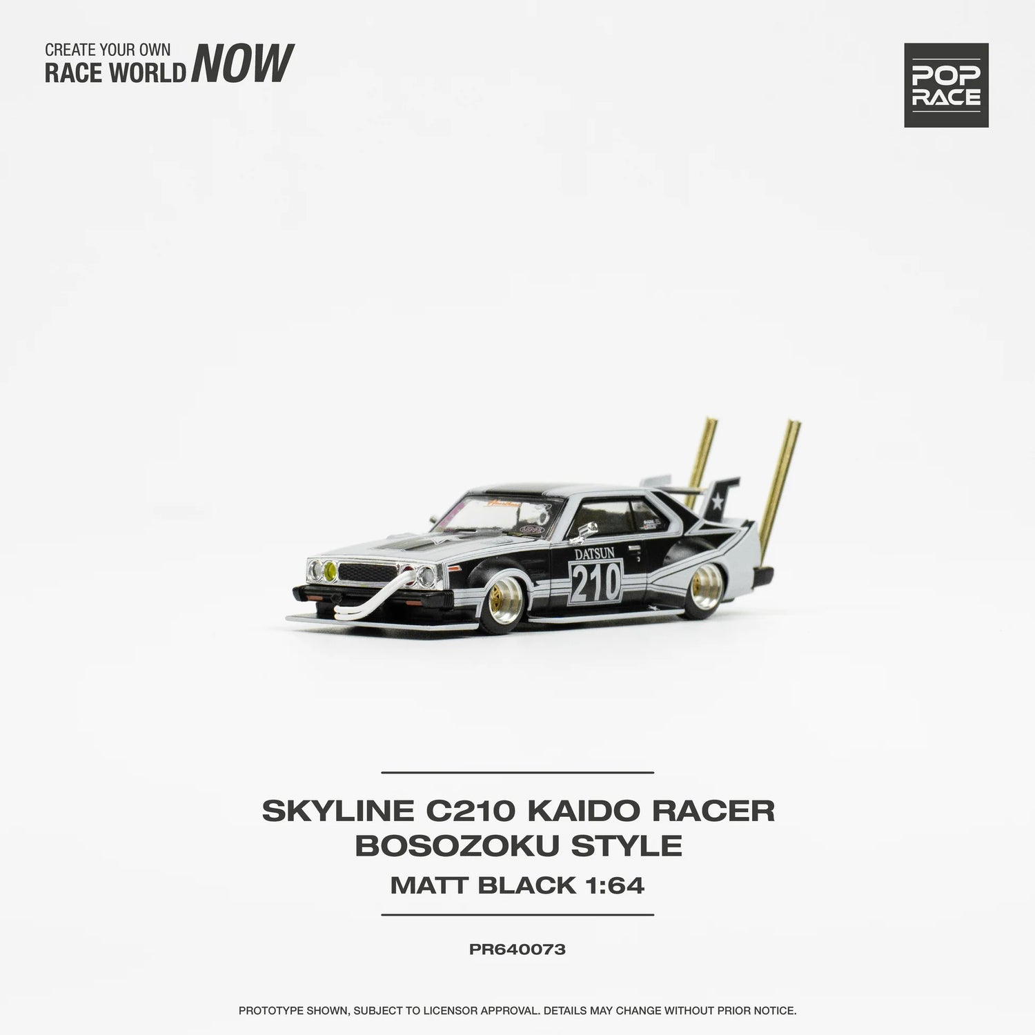 POP RACE 1/64 SKYLINE C210 KAIDO RACER (BOSOZOKU STYLE) matt black