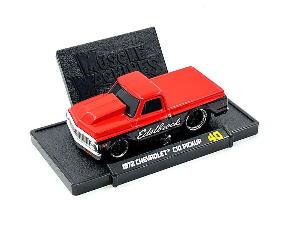 (PRE ORDER) Muscle Machines 1:64 1972 Chevrolet C-10 Pick Up Edelbrock Limited Edition – Red with Black – Mijo Exclusives