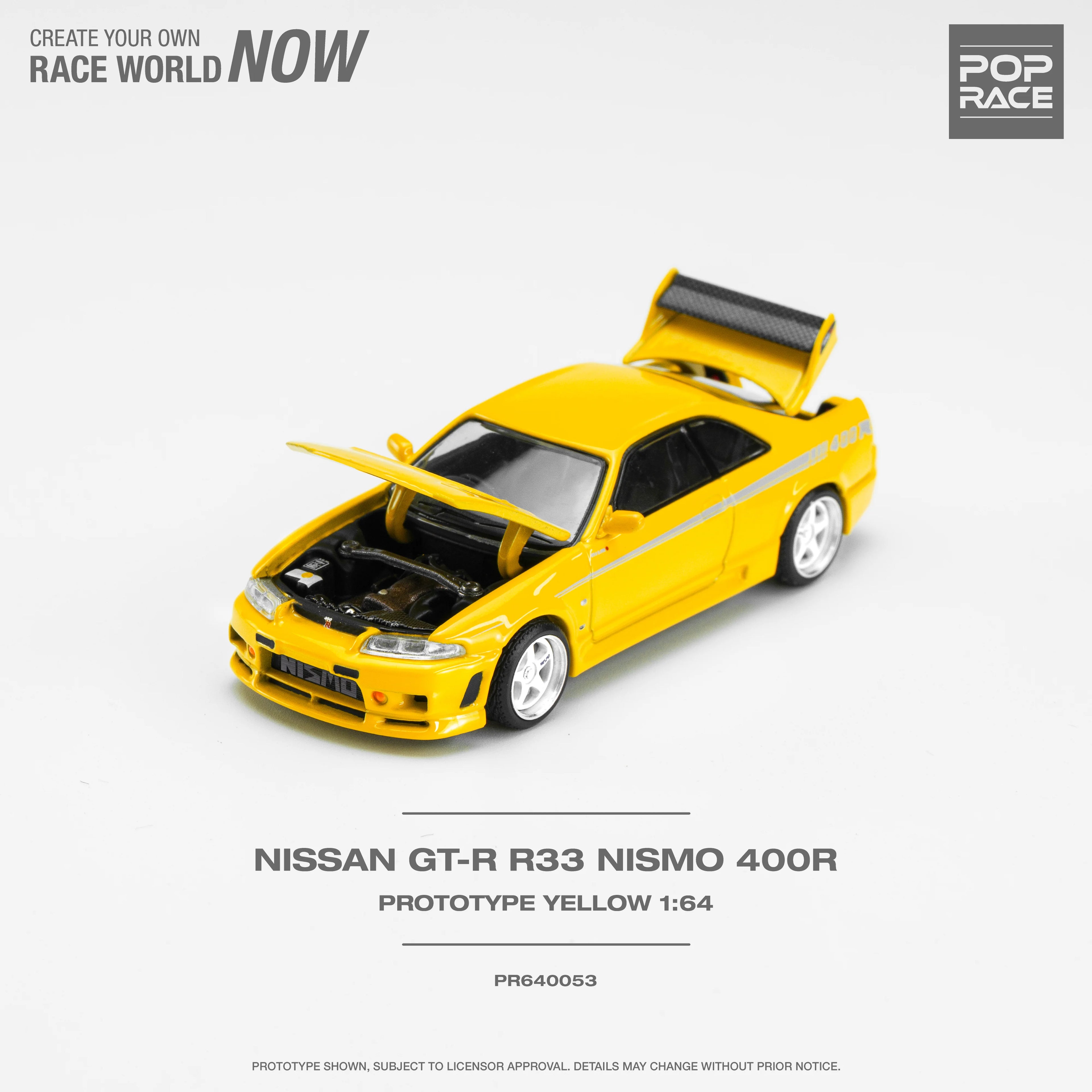 POP RACE 1/64 Nissan GT-R R33 Nismo 400R Prototype Yellow Pop Race