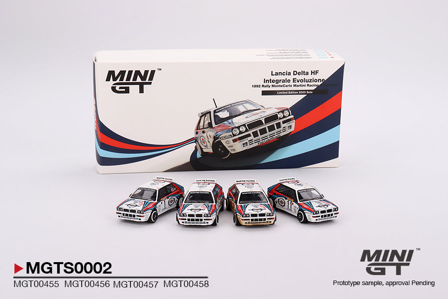 MINI GT 1/64 Lancia Delta HF Integrale Evoluzione 1992 Rally MonteCarlo Martini Racing 4 Cars Set