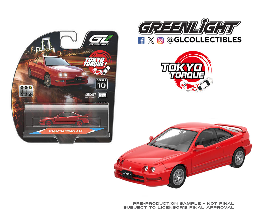 (COMING SOON) GREENLIGHT 1:64 Tokyo Torque Series 10 – 1994 Acura Integra GS-R with Custom Wheels – Milano Red – Solid Pack