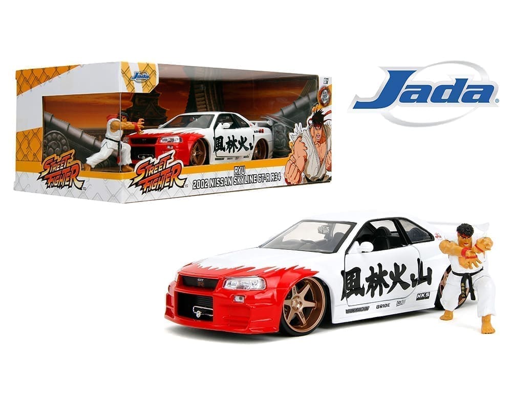 JADA  1/24  HR  STREET FIGHTER 2002 NISSAN GT-R R34 WITH RYU FIGURE